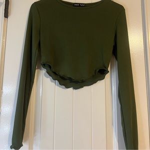 Army Green ruffled long sleeve tee